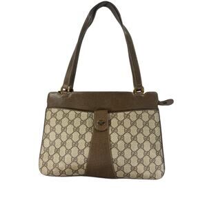 Vintage Gucci GG Supreme Monogram Canvas Brown Leather Shoulder Bag Certificate